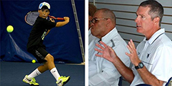 player and coaches at college tennis schowcase